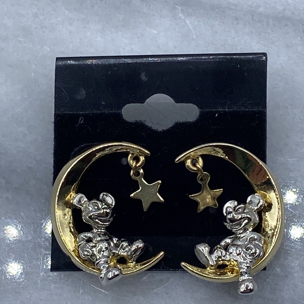 Disney Womens OS Earrings Gold Silver Mickey Mouse Moon Star Dangle Studs